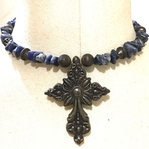 Beaded cross pendant choker